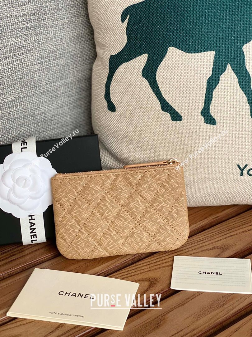 Chanel Classic Mini Pouch in Grained Shiny Calfskin A82365 beige with gold hardware 2022 (yongsheng-231125-05)