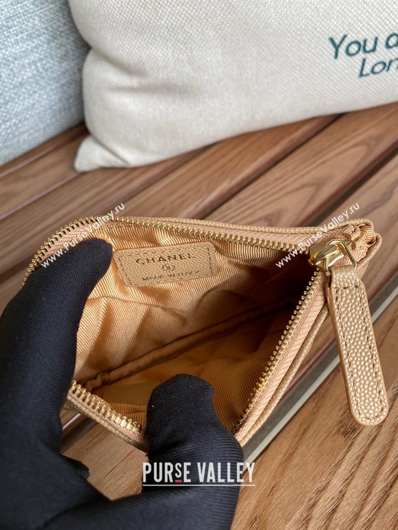 Chanel Classic Mini Pouch in Grained Shiny Calfskin A82365 beige with gold hardware 2022 (yongsheng-231125-05)