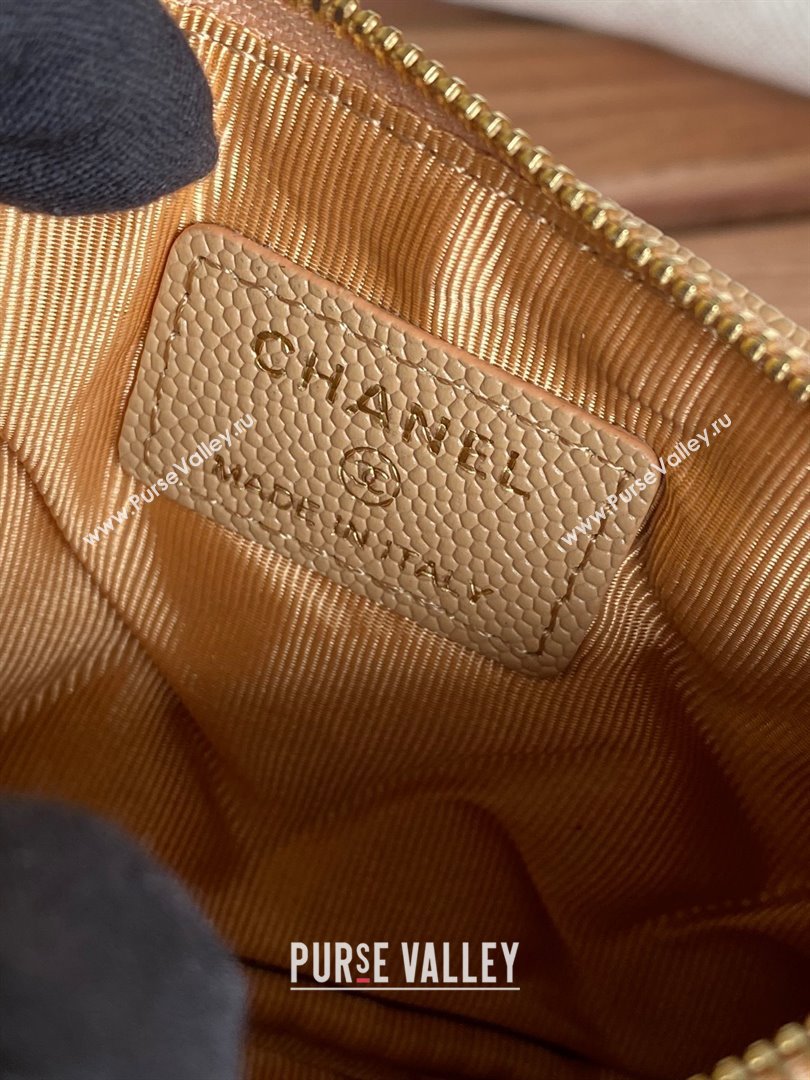 Chanel Classic Mini Pouch in Grained Shiny Calfskin A82365 beige with gold hardware 2022 (yongsheng-231125-05)