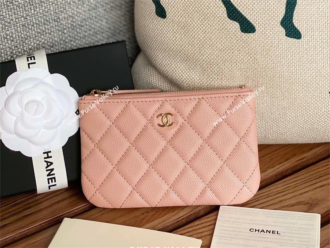 Chanel Classic Mini Pouch in Grained Shiny Calfskin A82365 pink with gold hardware 2022 (yongsheng-231125-07)