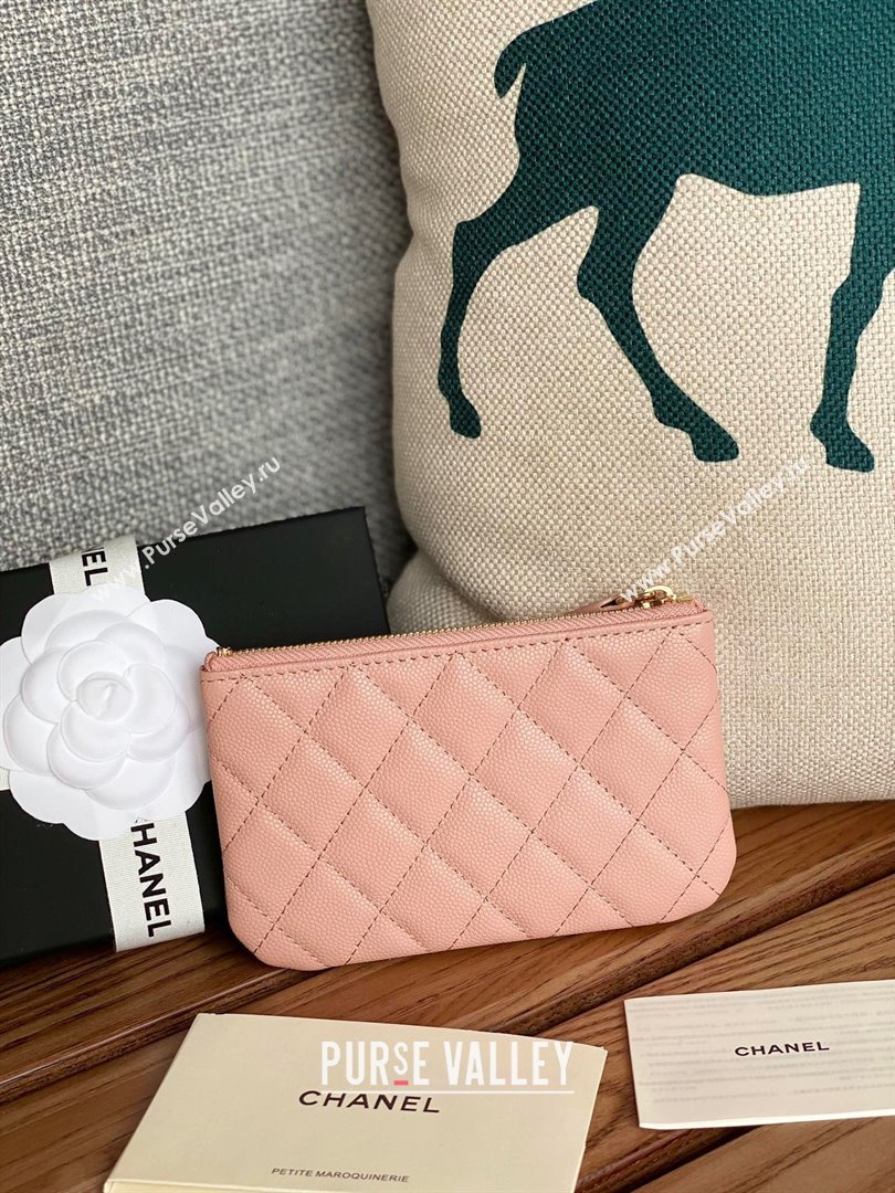 Chanel Classic Mini Pouch in Grained Shiny Calfskin A82365 pink with gold hardware 2022 (yongsheng-231125-07)