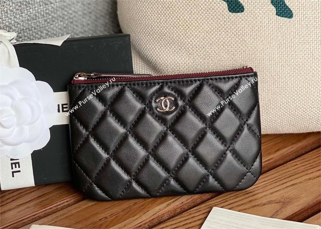 Chanel Classic Mini Pouch in sheepskin A82365 black with silver hardware 2022 (yongsheng-231125-13)