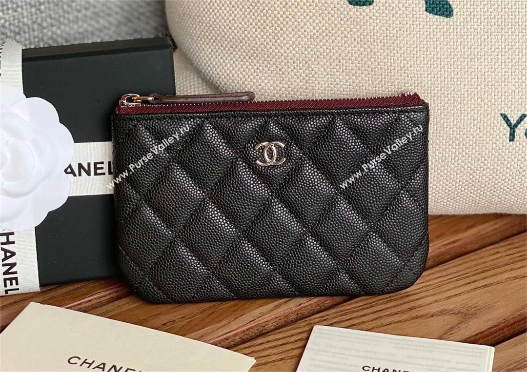 Chanel Classic Mini Pouch in Grained Shiny Calfskin A82365 black with silver hardware 2022 (yongsheng-231124-20)