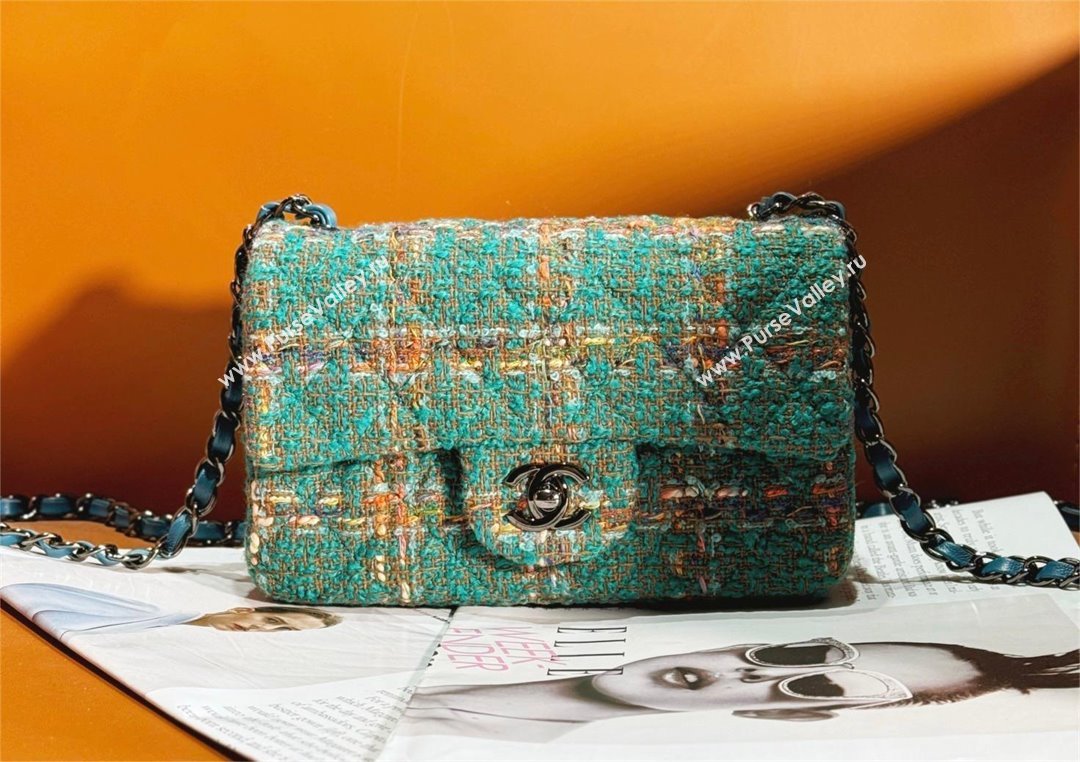 Chanel Tweed 1116 Classic Flap Bag green multicolor 2023 (jiyuan-240111-04)