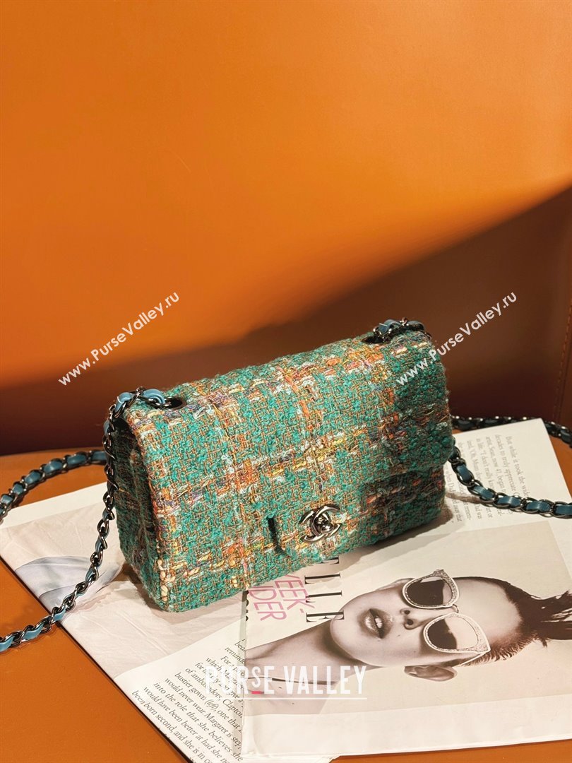 Chanel Tweed 1116 Classic Flap Bag green multicolor 2023 (jiyuan-240111-04)