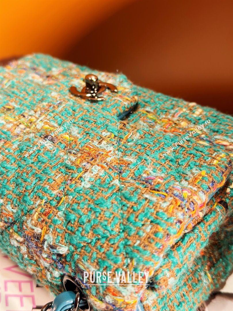 Chanel Tweed 1116 Classic Flap Bag green multicolor 2023 (jiyuan-240111-04)