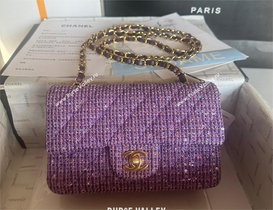 Chanel Tweed 1116 Classic Flap Bag purple 2023 (jiyuan-240111-03)