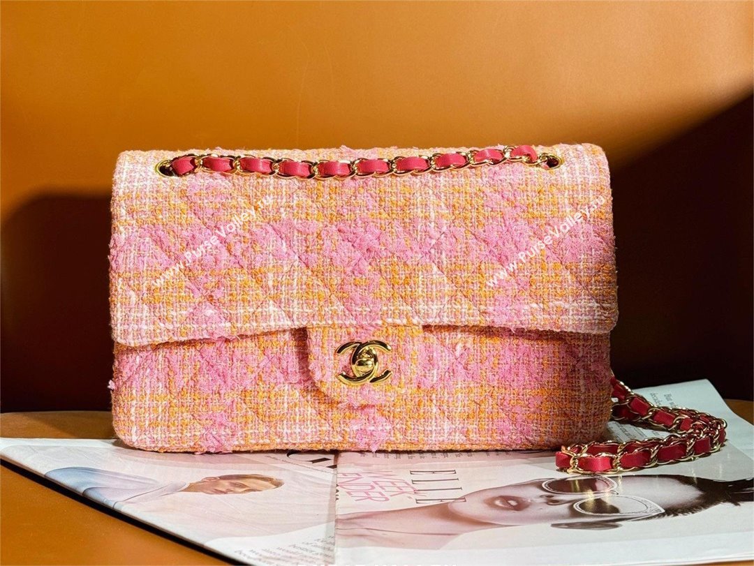 Chanel Tweed 1112 Classic Flap Bag pink 2023 (jiyuan-240111-01)