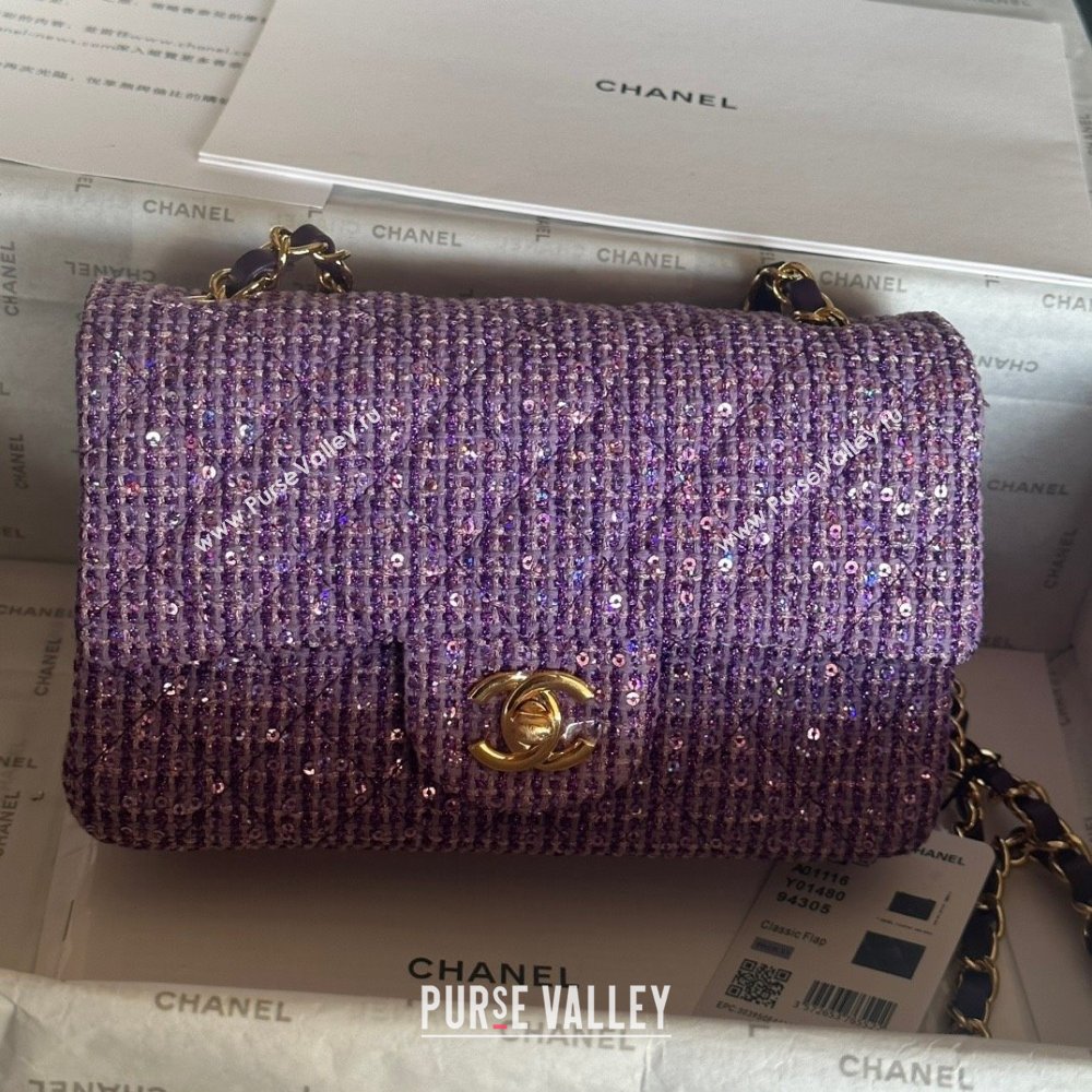 Chanel Tweed 1116 Classic Flap Bag purple 2023 (jiyuan-240111-03)
