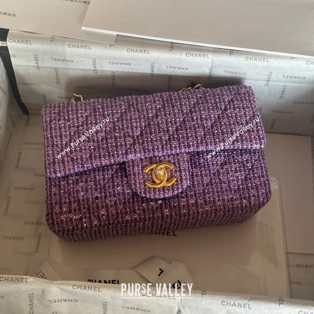Chanel Tweed 1116 Classic Flap Bag purple 2023 (jiyuan-240111-03)