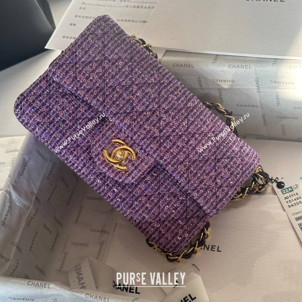 Chanel Tweed 1116 Classic Flap Bag purple 2023 (jiyuan-240111-03)