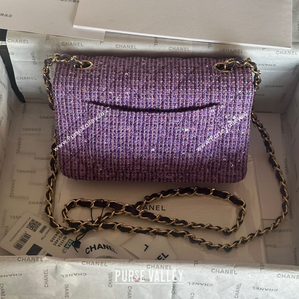Chanel Tweed 1116 Classic Flap Bag purple 2023 (jiyuan-240111-03)