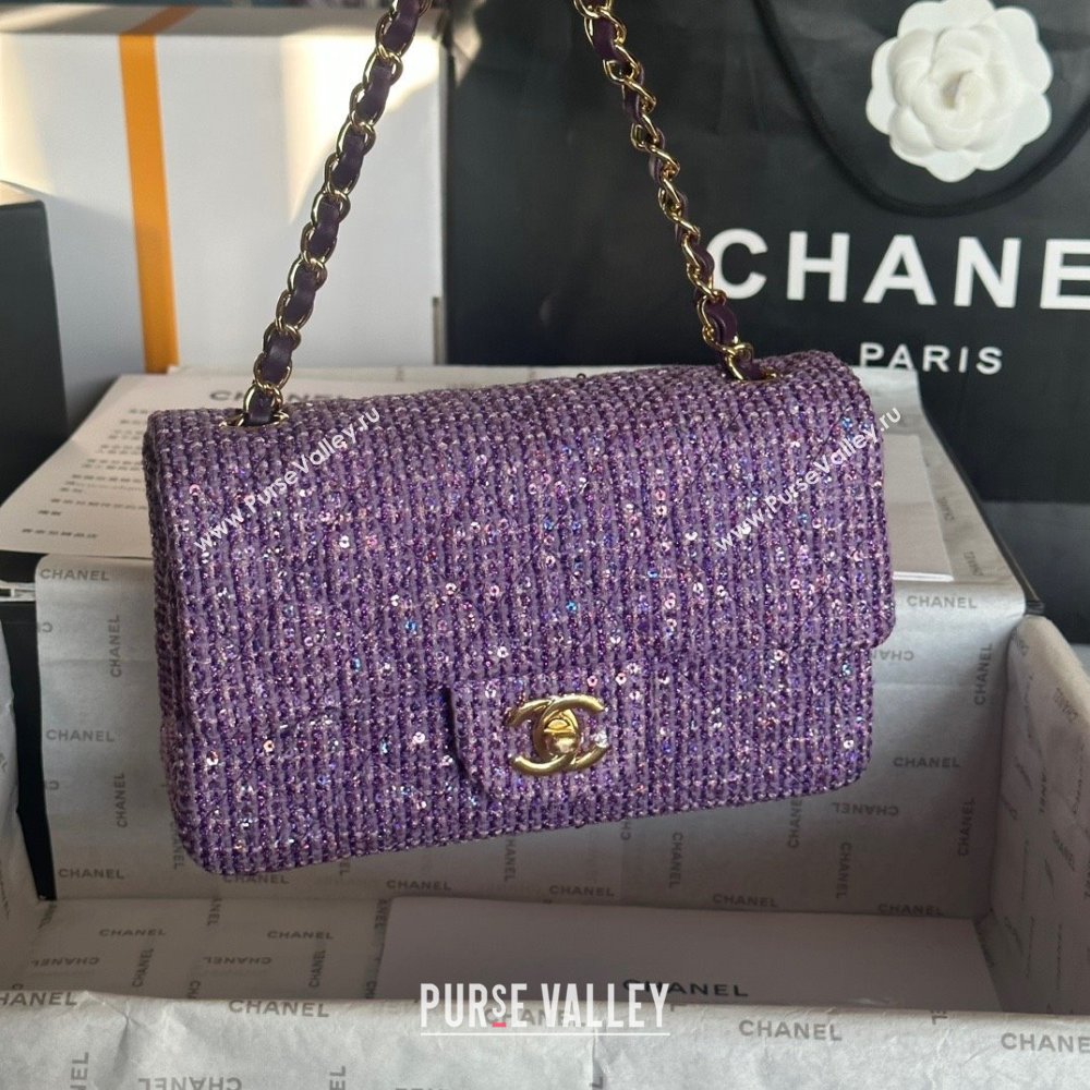 Chanel Tweed 1116 Classic Flap Bag purple 2023 (jiyuan-240111-03)