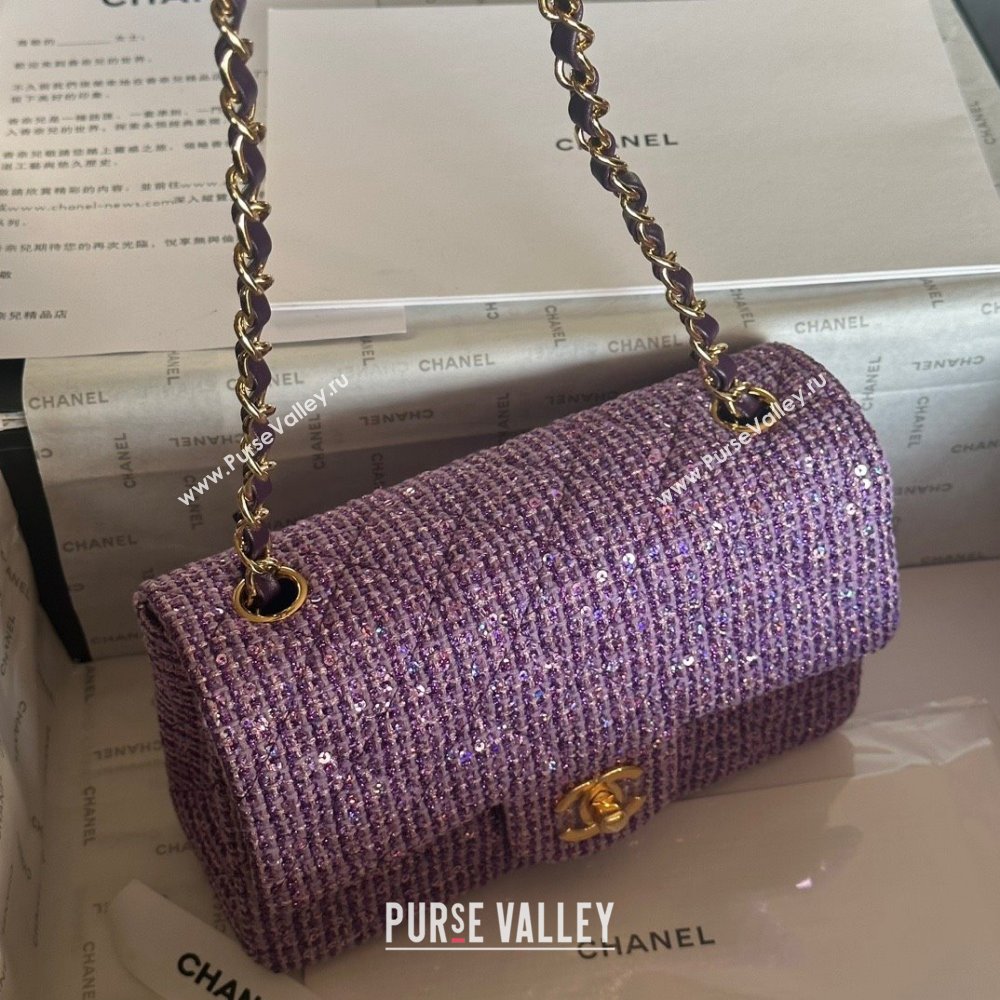 Chanel Tweed 1116 Classic Flap Bag purple 2023 (jiyuan-240111-03)