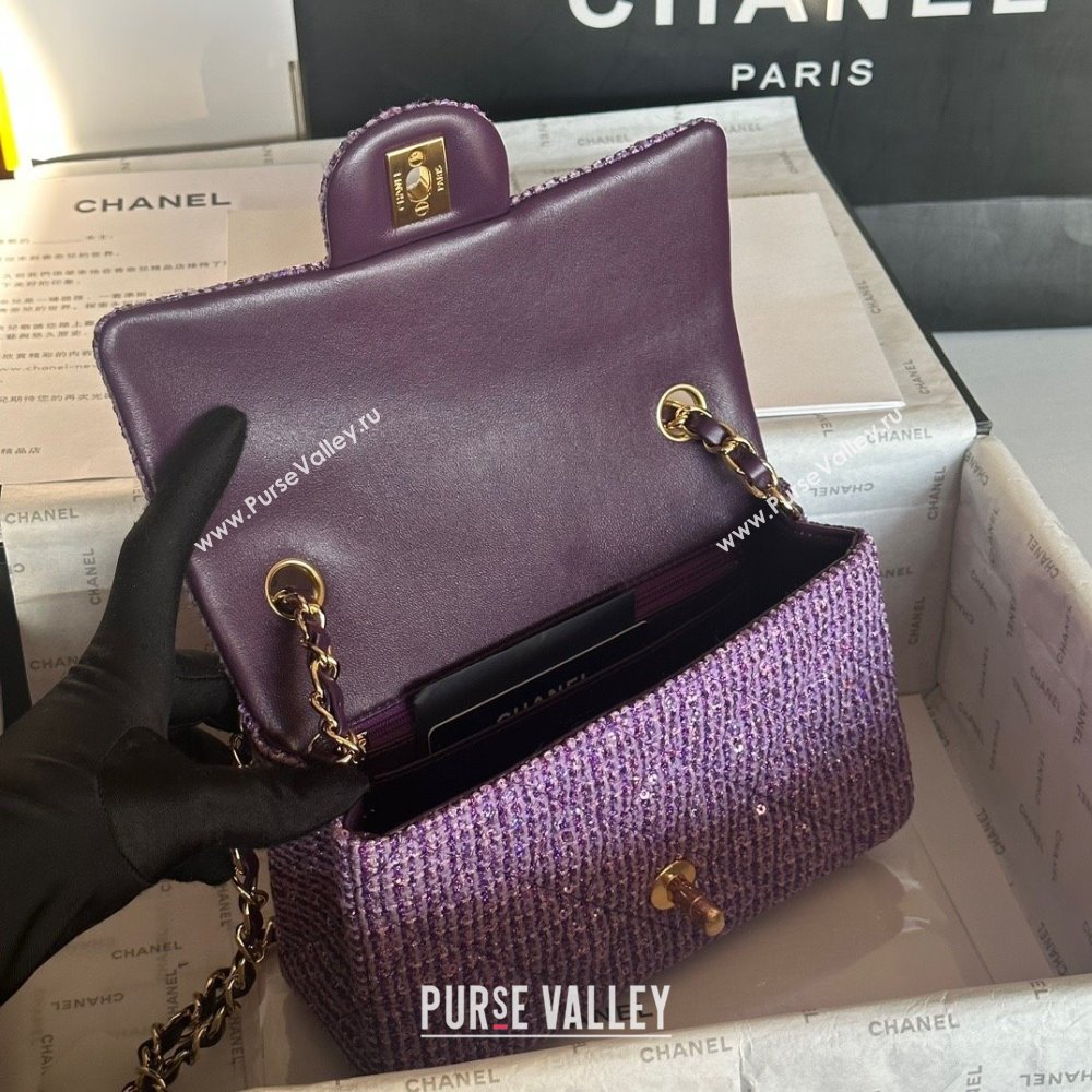 Chanel Tweed 1116 Classic Flap Bag purple 2023 (jiyuan-240111-03)