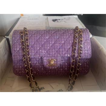Chanel Tweed 1112 Classic Flap Bag purple 2023 (jiyuan-240111-02)