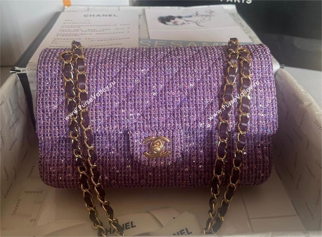 Chanel Tweed 1112 Classic Flap Bag purple 2023 (jiyuan-240111-02)
