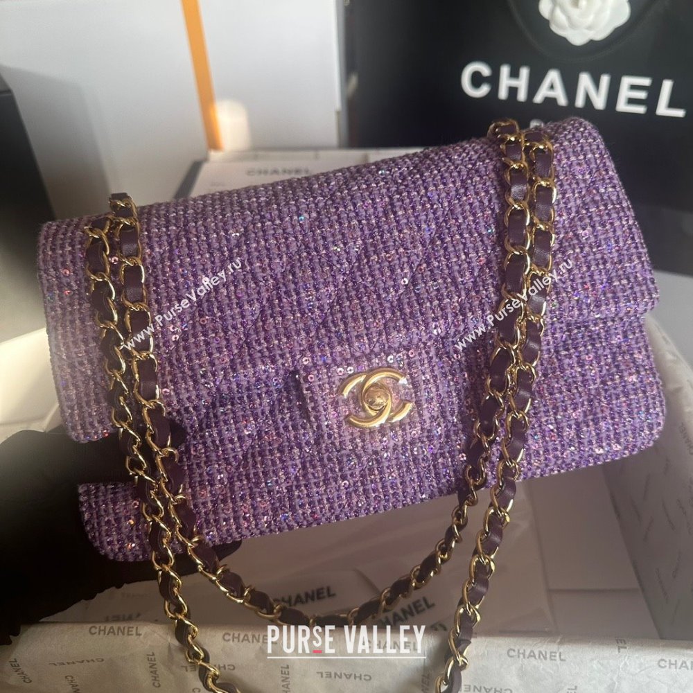 Chanel Tweed 1112 Classic Flap Bag purple 2023 (jiyuan-240111-02)