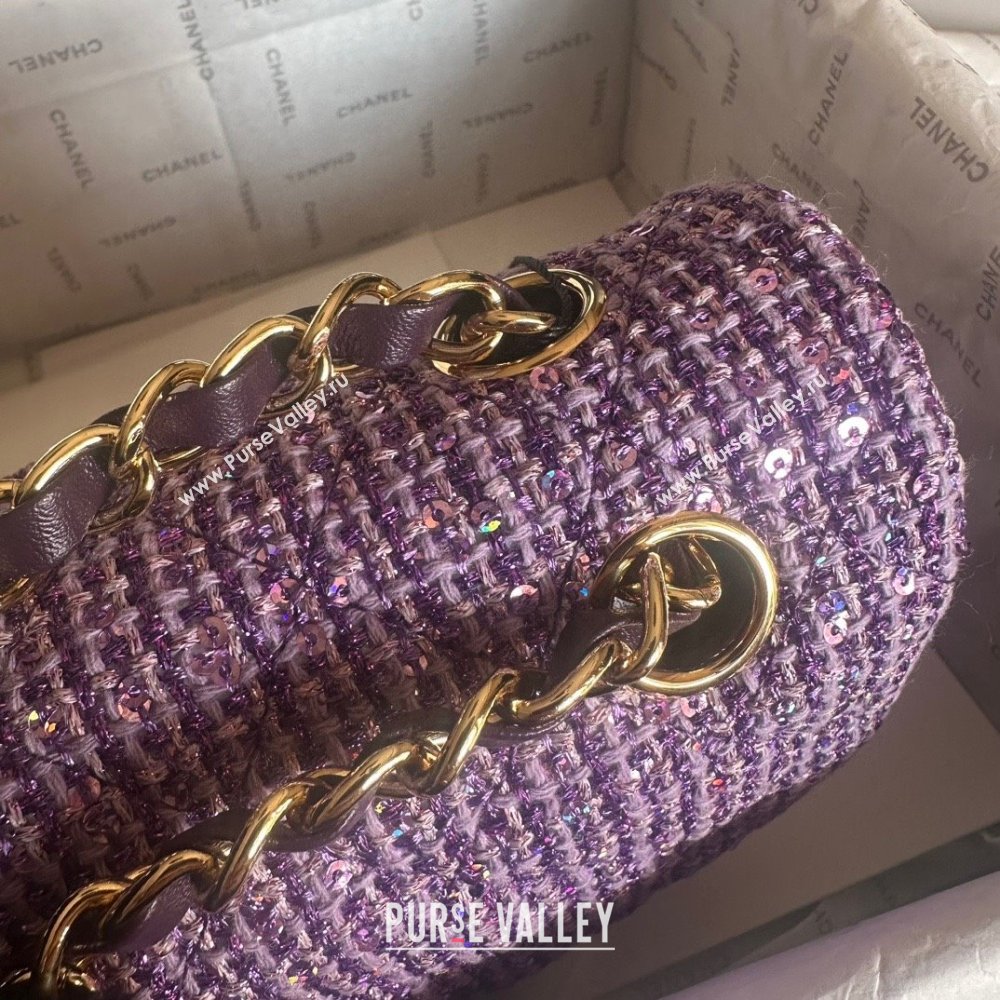 Chanel Tweed 1112 Classic Flap Bag purple 2023 (jiyuan-240111-02)
