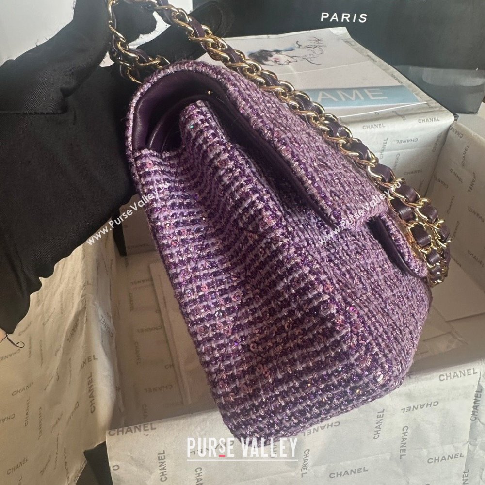 Chanel Tweed 1112 Classic Flap Bag purple 2023 (jiyuan-240111-02)