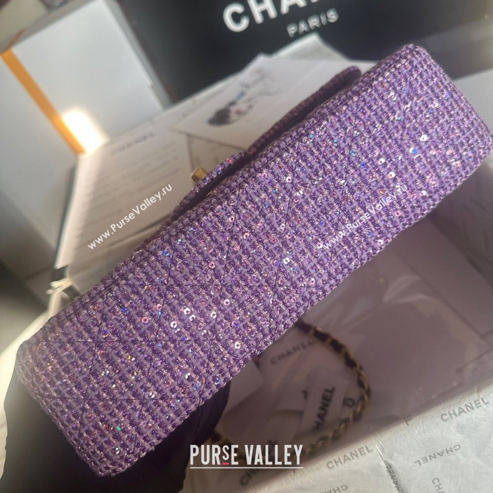 Chanel Tweed 1112 Classic Flap Bag purple 2023 (jiyuan-240111-02)