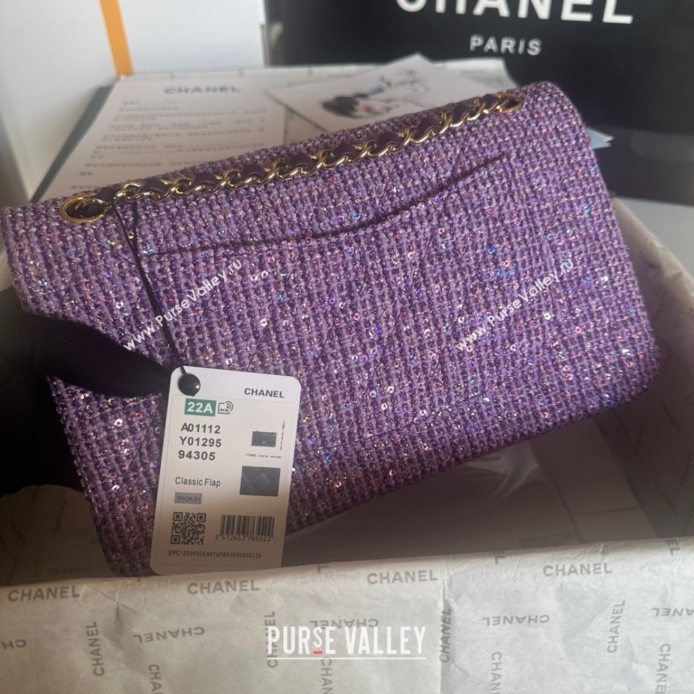 Chanel Tweed 1112 Classic Flap Bag purple 2023 (jiyuan-240111-02)