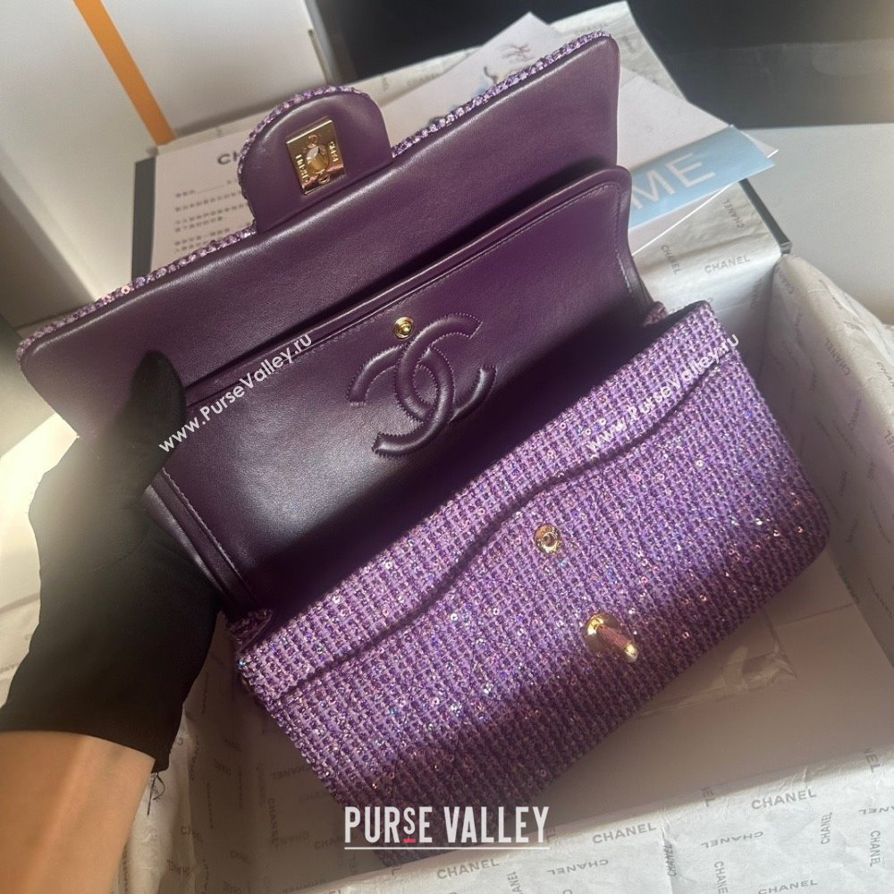 Chanel Tweed 1112 Classic Flap Bag purple 2023 (jiyuan-240111-02)