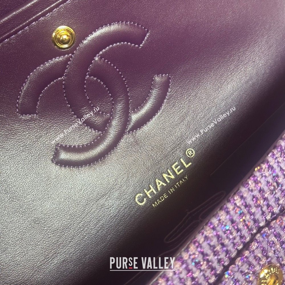 Chanel Tweed 1112 Classic Flap Bag purple 2023 (jiyuan-240111-02)