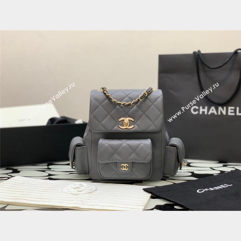 Chanel Small Backpack in Grained Shiny Calfskin AS4399 GRAY 2023 (JIYUAN-231101-01)