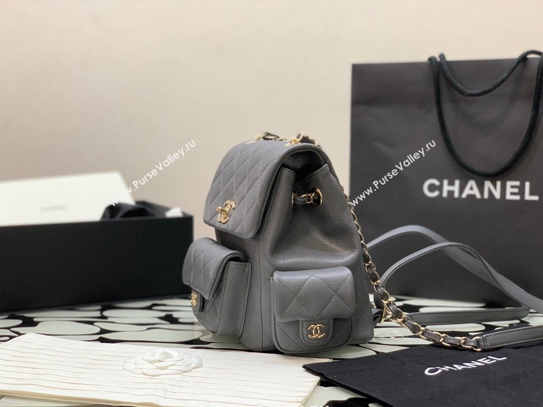 Chanel Small Backpack in Grained Shiny Calfskin AS4399 GRAY 2023 (JIYUAN-231101-01)