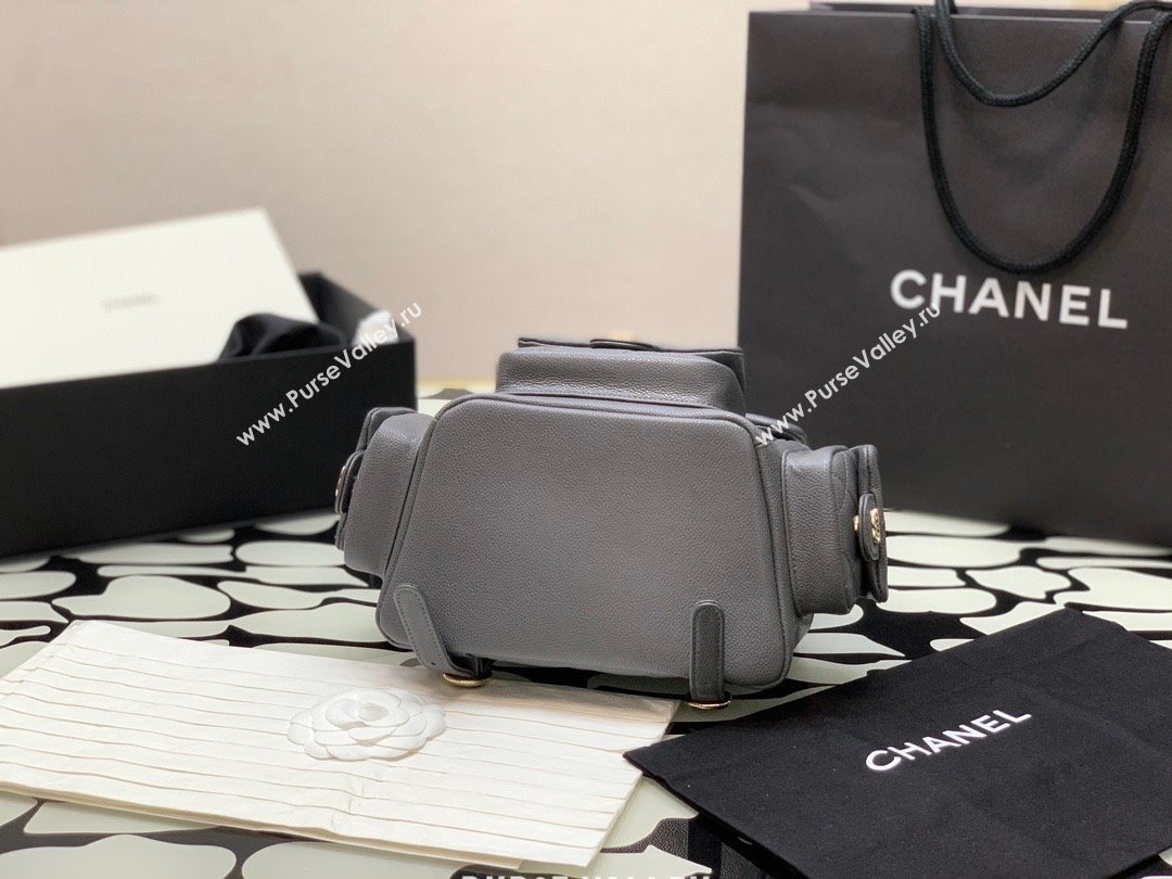 Chanel Small Backpack in Grained Shiny Calfskin AS4399 GRAY 2023 (JIYUAN-231101-01)