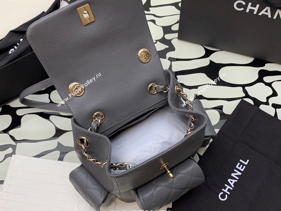 Chanel Small Backpack in Grained Shiny Calfskin AS4399 GRAY 2023 (JIYUAN-231101-01)