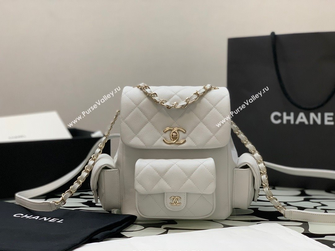 Chanel Small Backpack in Grained Shiny Calfskin AS4399 WHITE 2023 (JIYUAN-231101-02)