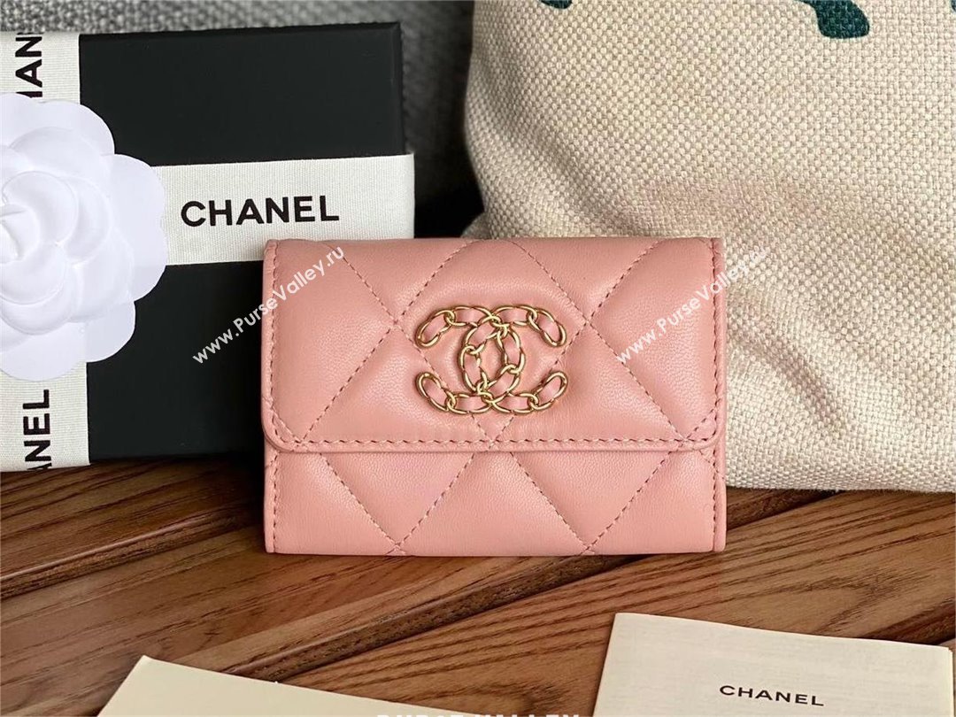CHANEL 19 Flap Card Holder in lambskin AP1790 PINK 2023 (yongsheng-231124-05)
