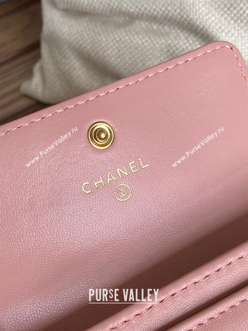 CHANEL 19 Flap Card Holder in lambskin AP1790 PINK 2023 (yongsheng-231124-05)