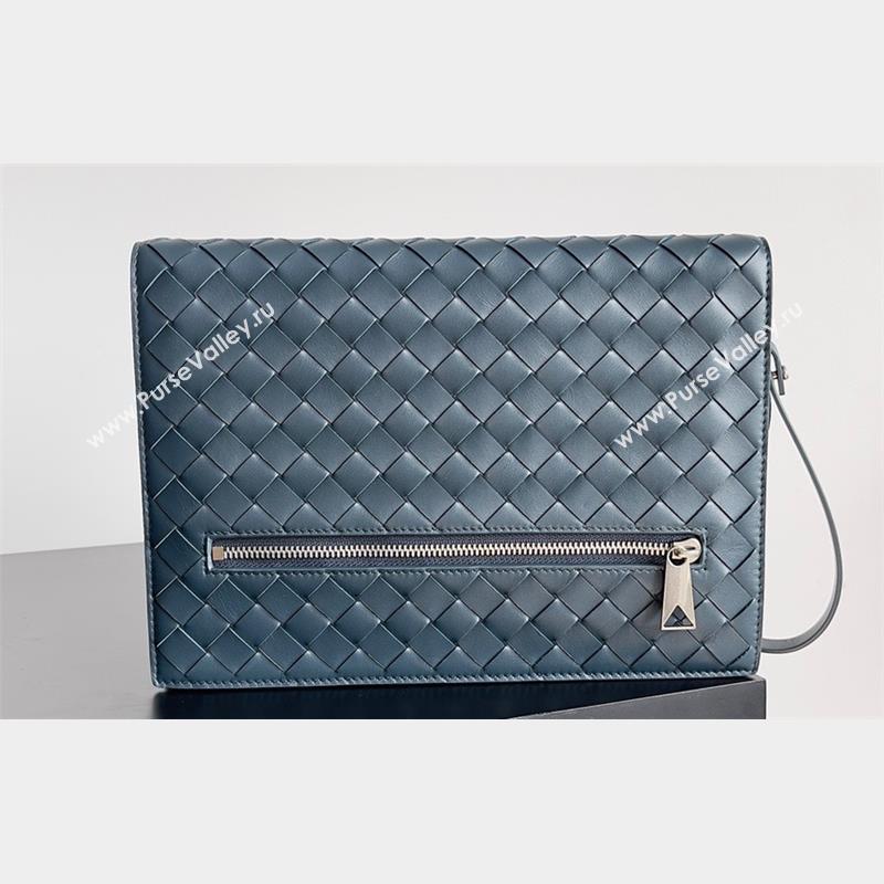 Bottega Veneta Small intrecciato leather document case With Wristlet Deep Blue 2023 (misu-23110213)