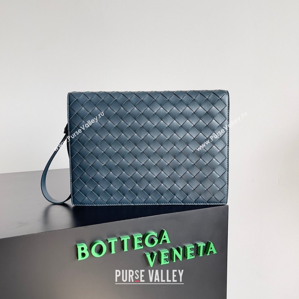 Bottega Veneta Small intrecciato leather document case With Wristlet Deep Blue 2023 (misu-23110213)