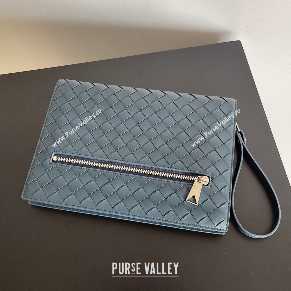Bottega Veneta Small intrecciato leather document case With Wristlet Deep Blue 2023 (misu-23110213)