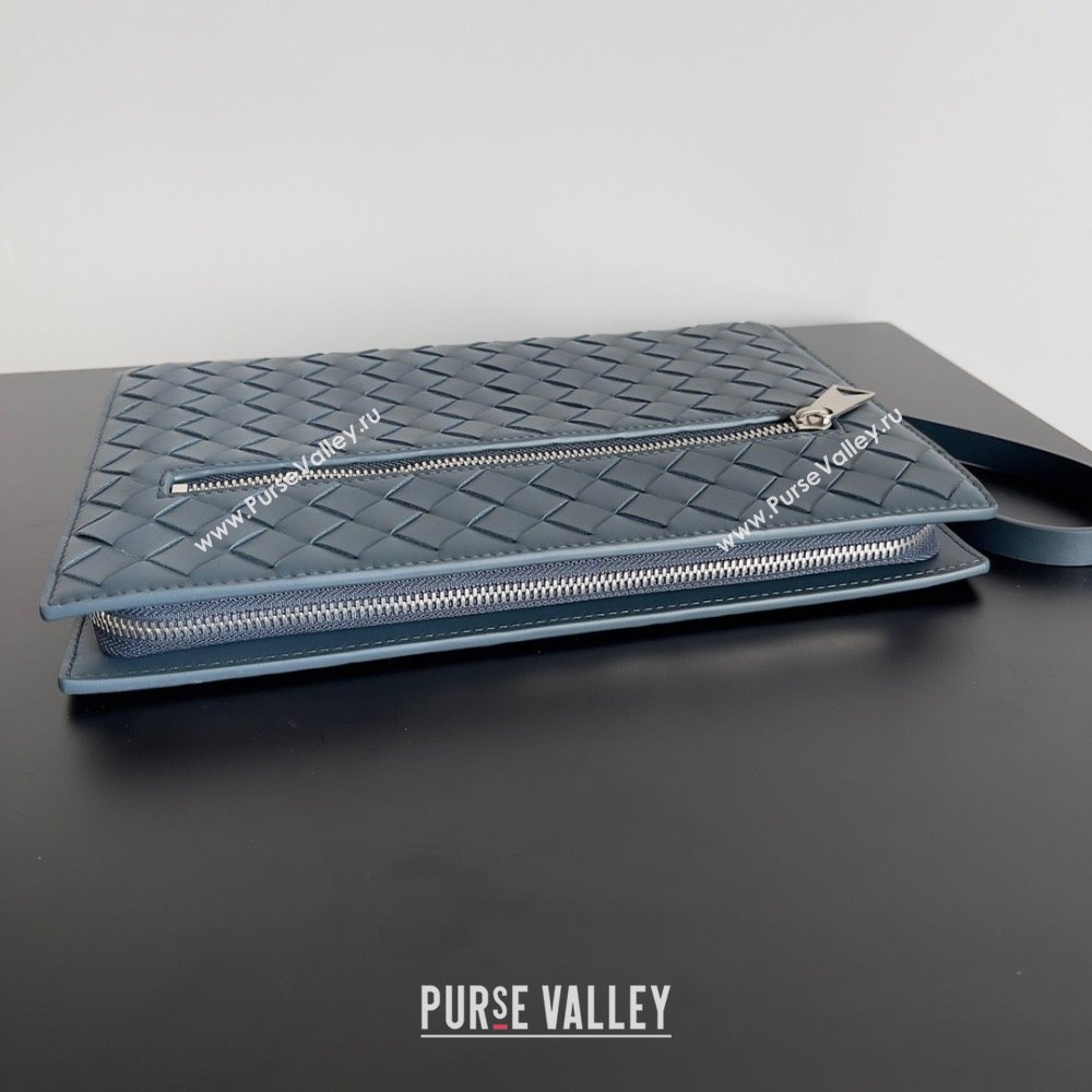 Bottega Veneta Small intrecciato leather document case With Wristlet Deep Blue 2023 (misu-23110213)