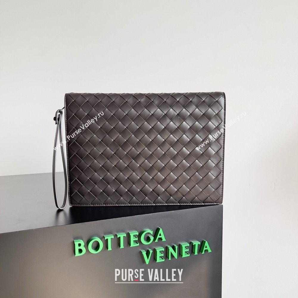 Bottega Veneta Small intrecciato leather document case With Wristlet Coffee 2023 (misu-23110215)