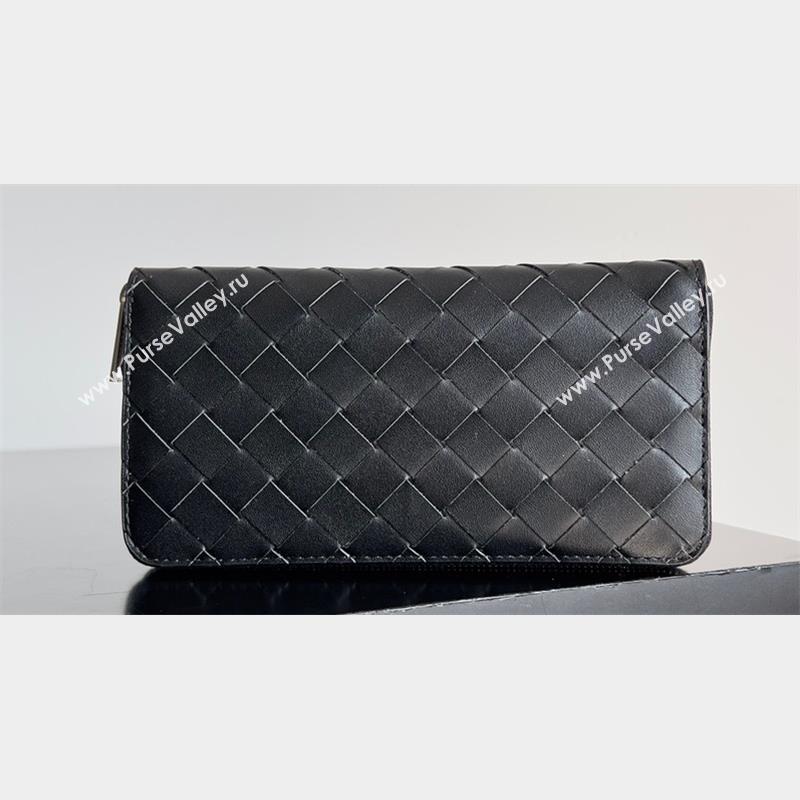 Bottega Veneta Intrecciato Zip Around Wallet Black/Green 2023 (misu-23110169)