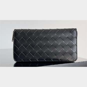 Bottega Veneta Intrecciato Zip Around Wallet Black/Green 2023 (misu-23110169)