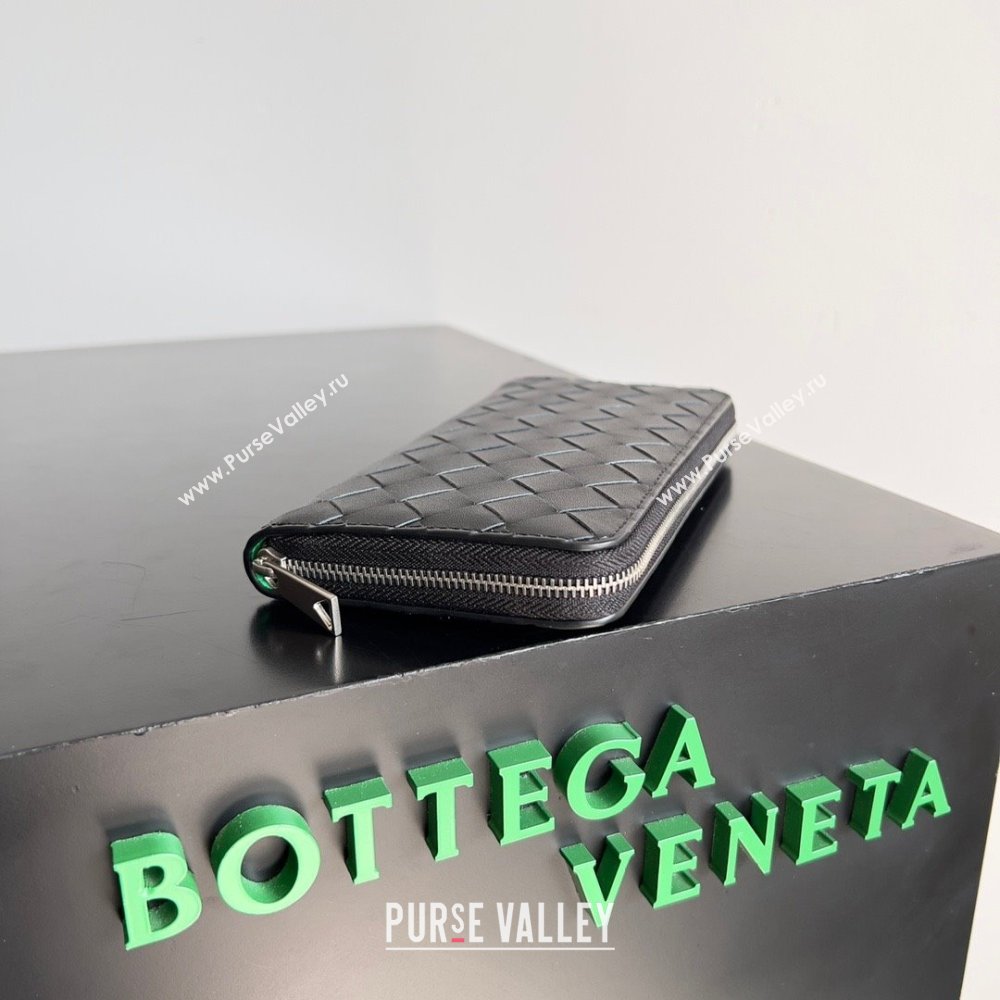 Bottega Veneta Intrecciato Zip Around Wallet Black/Green 2023 (misu-23110169)