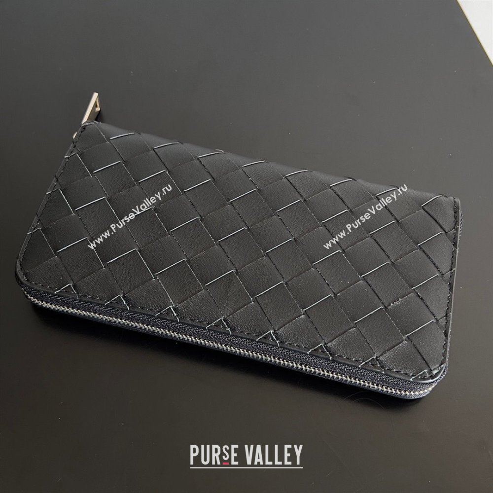 Bottega Veneta Intrecciato Zip Around Wallet Black/Green 2023 (misu-23110169)