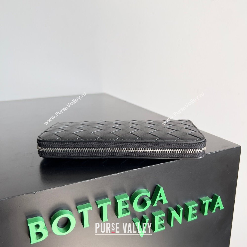 Bottega Veneta Intrecciato Zip Around Wallet Black/Green 2023 (misu-23110169)