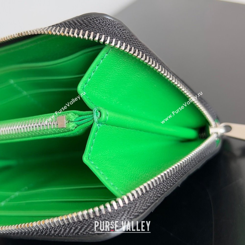 Bottega Veneta Intrecciato Zip Around Wallet Black/Green 2023 (misu-23110169)