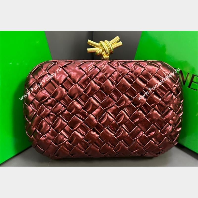 Bottega Veneta Pressed intreccio laminated leather Knot Minaudiere clutch Bag WINE 2023 (misu-23110119)