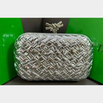 Bottega Veneta Pressed intreccio laminated leather Knot Minaudiere clutch Bag Silver 2023 (misu-23110121)