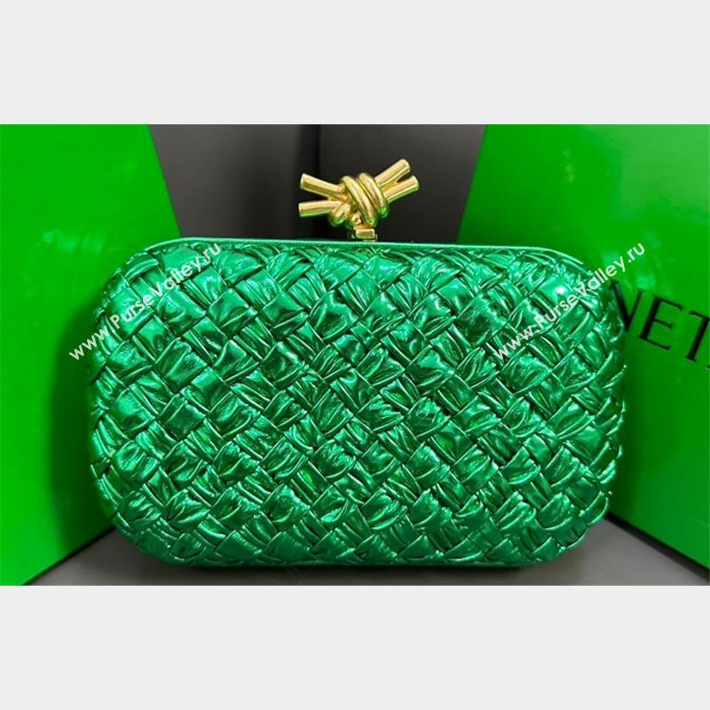 Bottega Veneta Pressed intreccio laminated leather Knot Minaudiere clutch Bag ENVY Green 2023 (misu-23110118)
