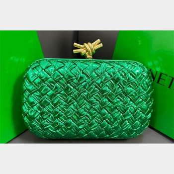 Bottega Veneta Pressed intreccio laminated leather Knot Minaudiere clutch Bag ENVY Green 2023 (misu-23110118)